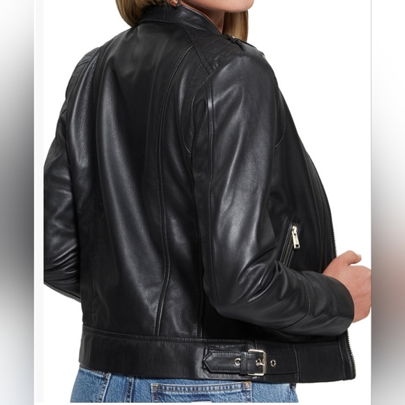 GUESS Women's Quilted Shoulder Leather Moto Coat - Picture 6 of 8